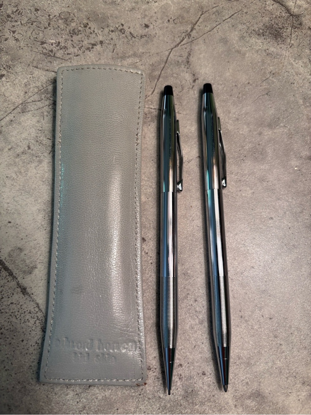 Cross Classic Century Ballpoint Pen & Mechanical Pencil Set Chrome W Pen Sleeve